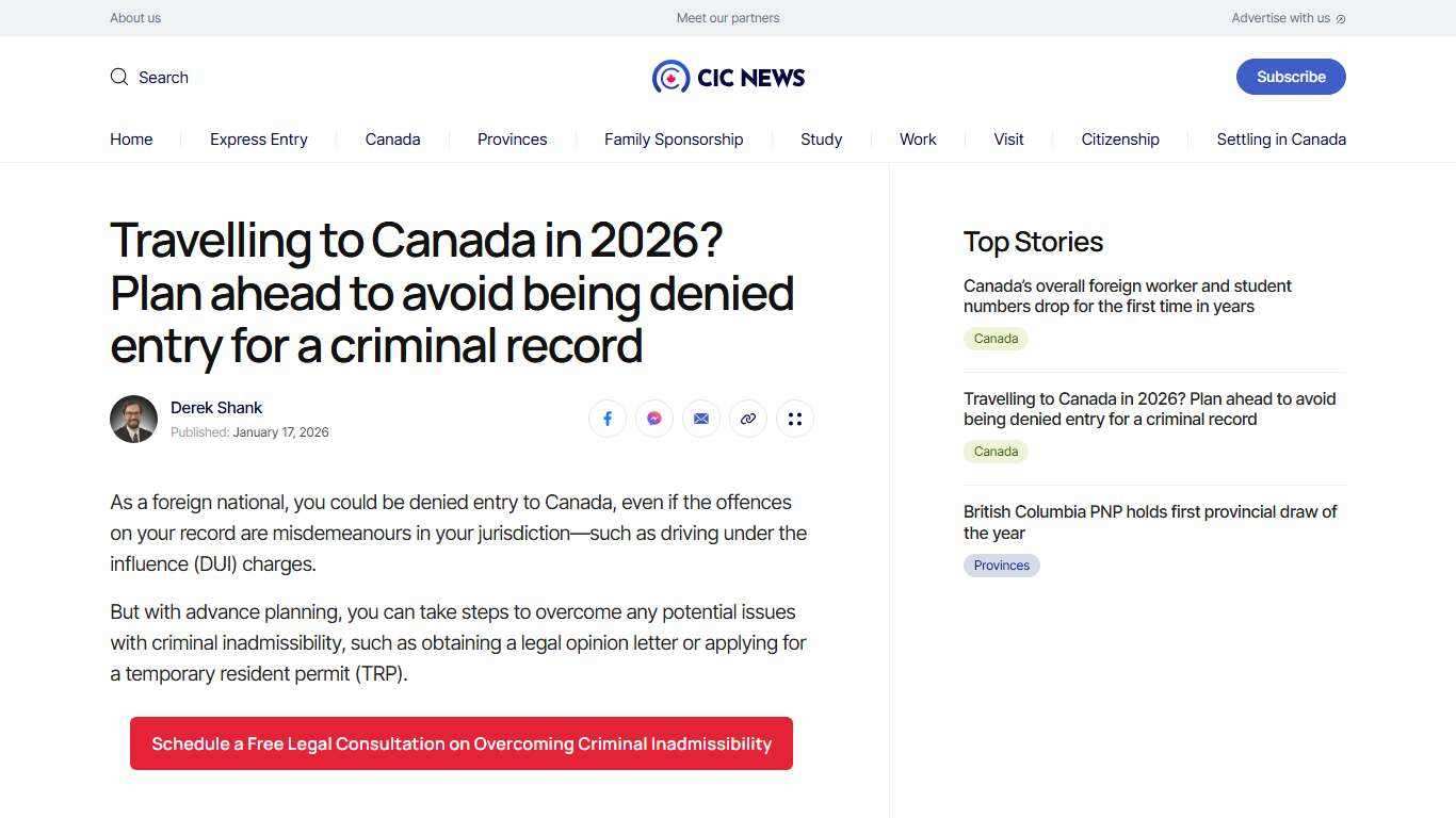 Travelling to Canada in 2026? Plan ahead to avoid being denied entry for a criminal record | CIC News
